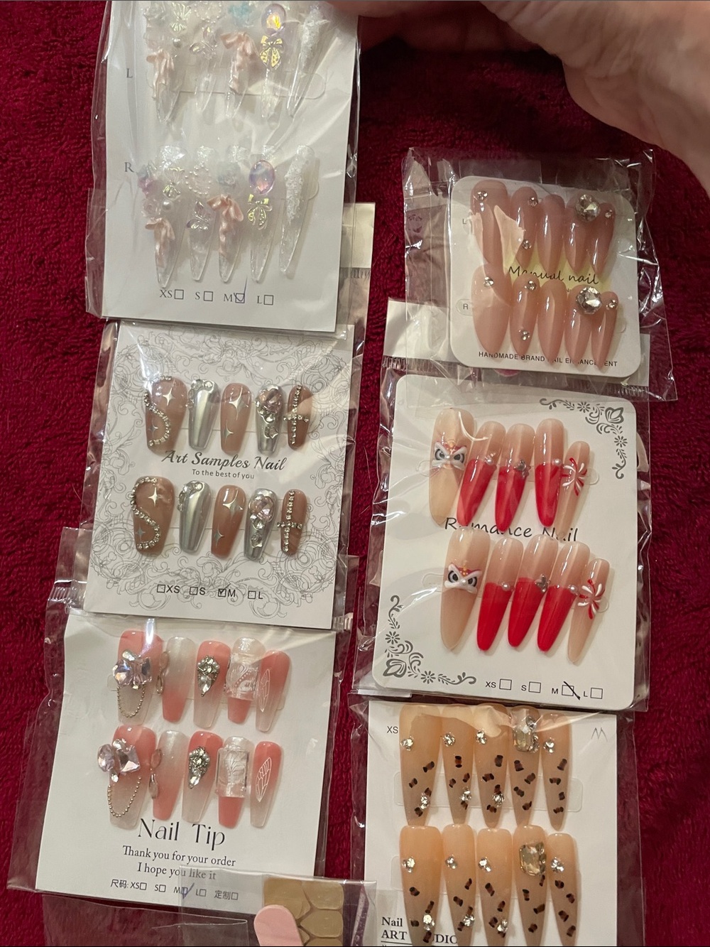 Elegant Nude & Pink Press-On Nail Set with Rhinestone Accents medium five sets